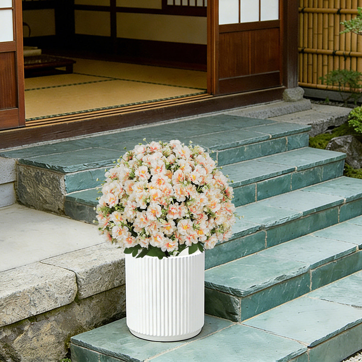 Set of 2 Faux Snow Lotus Potted Plants – Peach Pink
