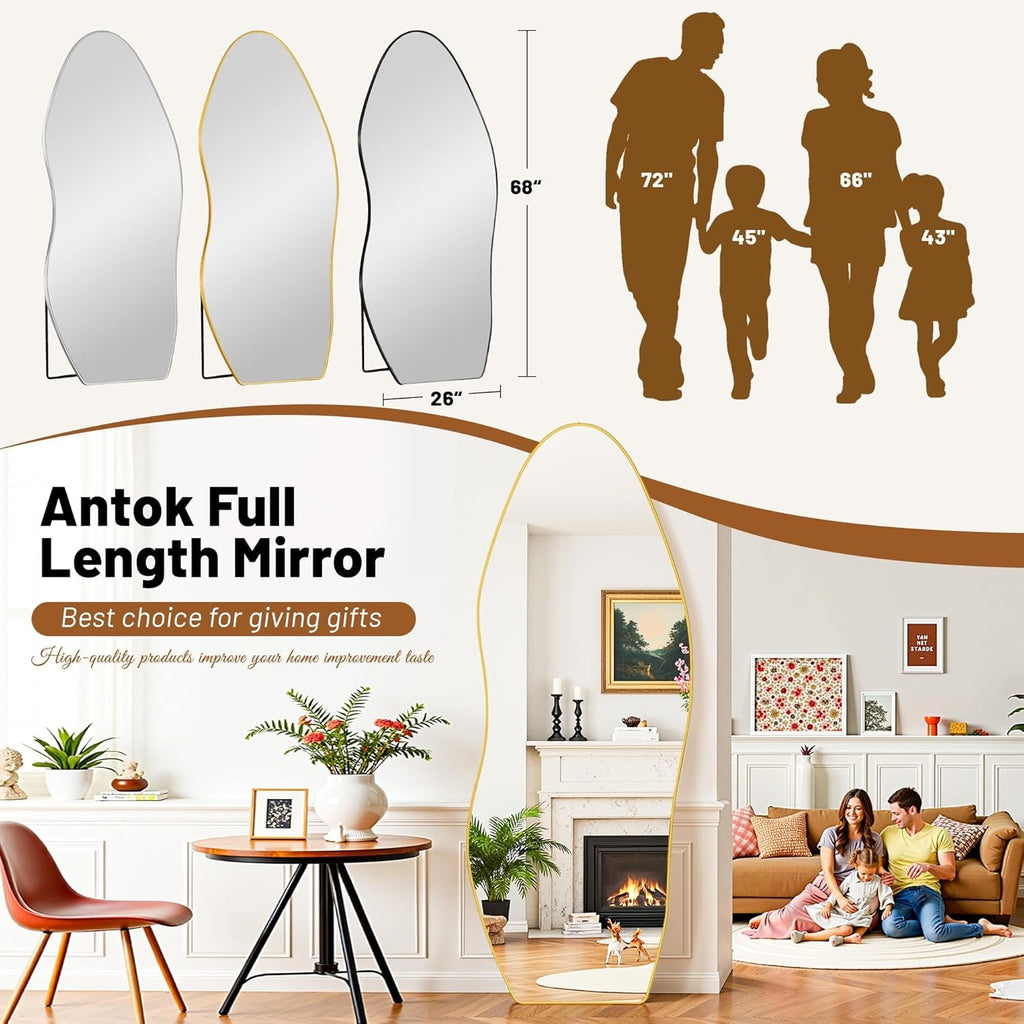 68 Inch Full Length Floor Standing Mirror Gold Frame