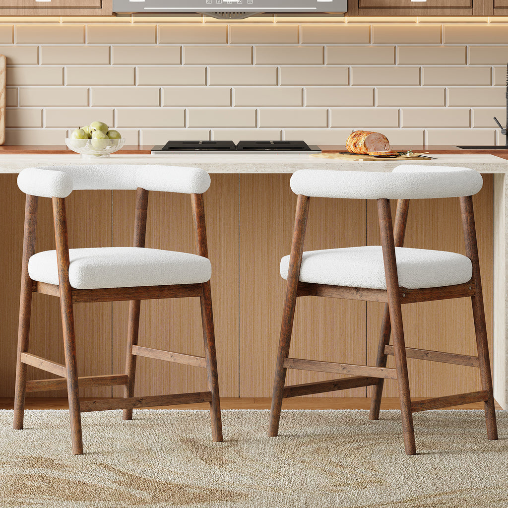 Set of 2 Upholstered Counter Stools – Walnut, 24.5″ Seat Height – Walnut