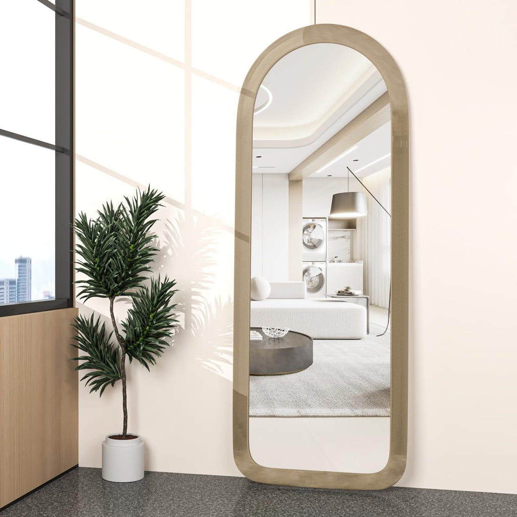 56x20 Arched Frame FullLength Floor Mirror Milk Tea-4