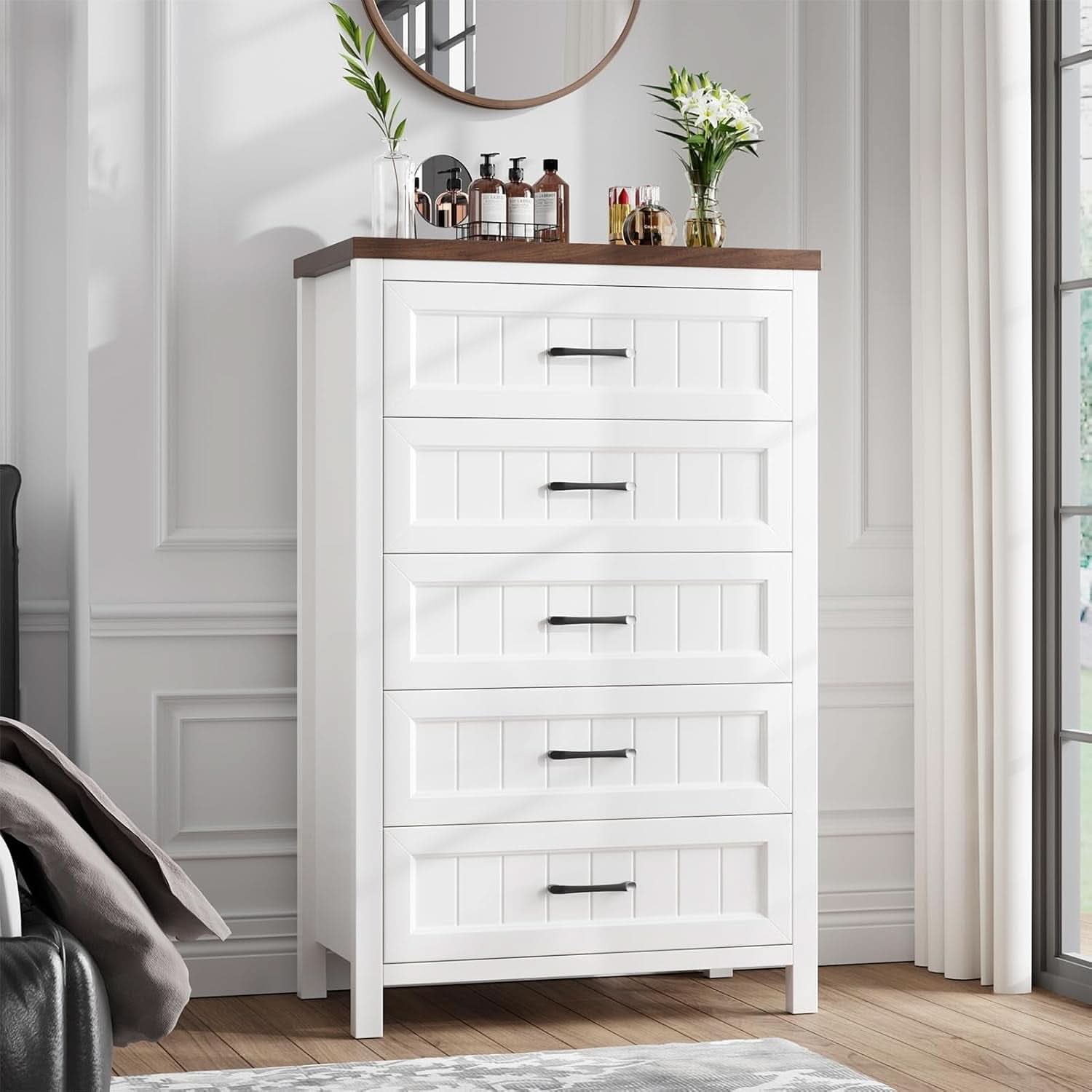 Five Drawer Dresser 44.9 Inch Tall PowderCoatWhite-4