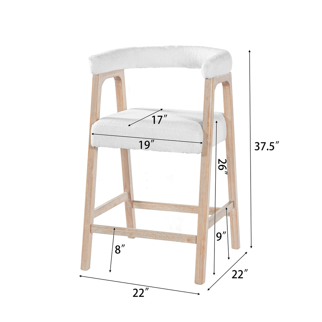 Set of 2 Upholstered Counter Stools – Natural, 26″ Seat Height