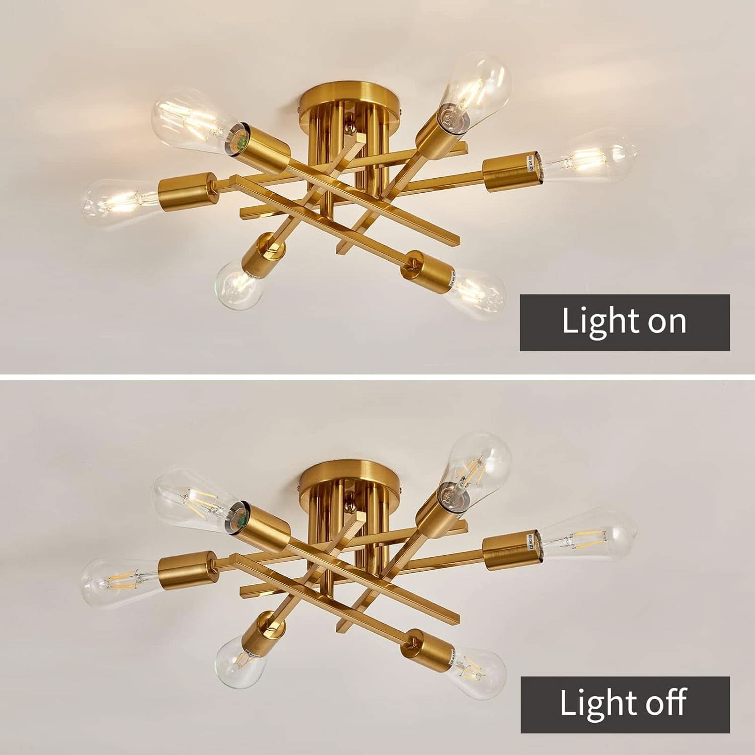 Gold Sputnik Chandelier Semi Flush Mount Ceiling Light-3