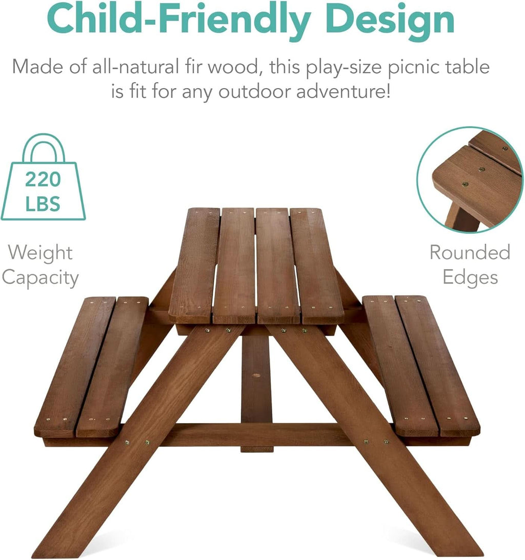 Walnut Wooden Kids Picnic Table With Adjustable Umbrella-3