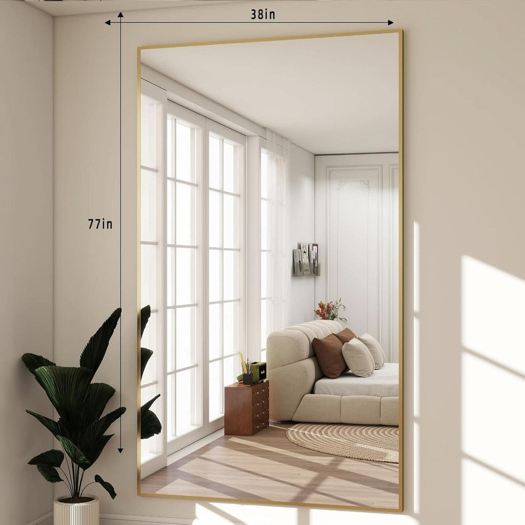 77x38 Inches Full Length Floor Mirror Gold Enamel Finish-4