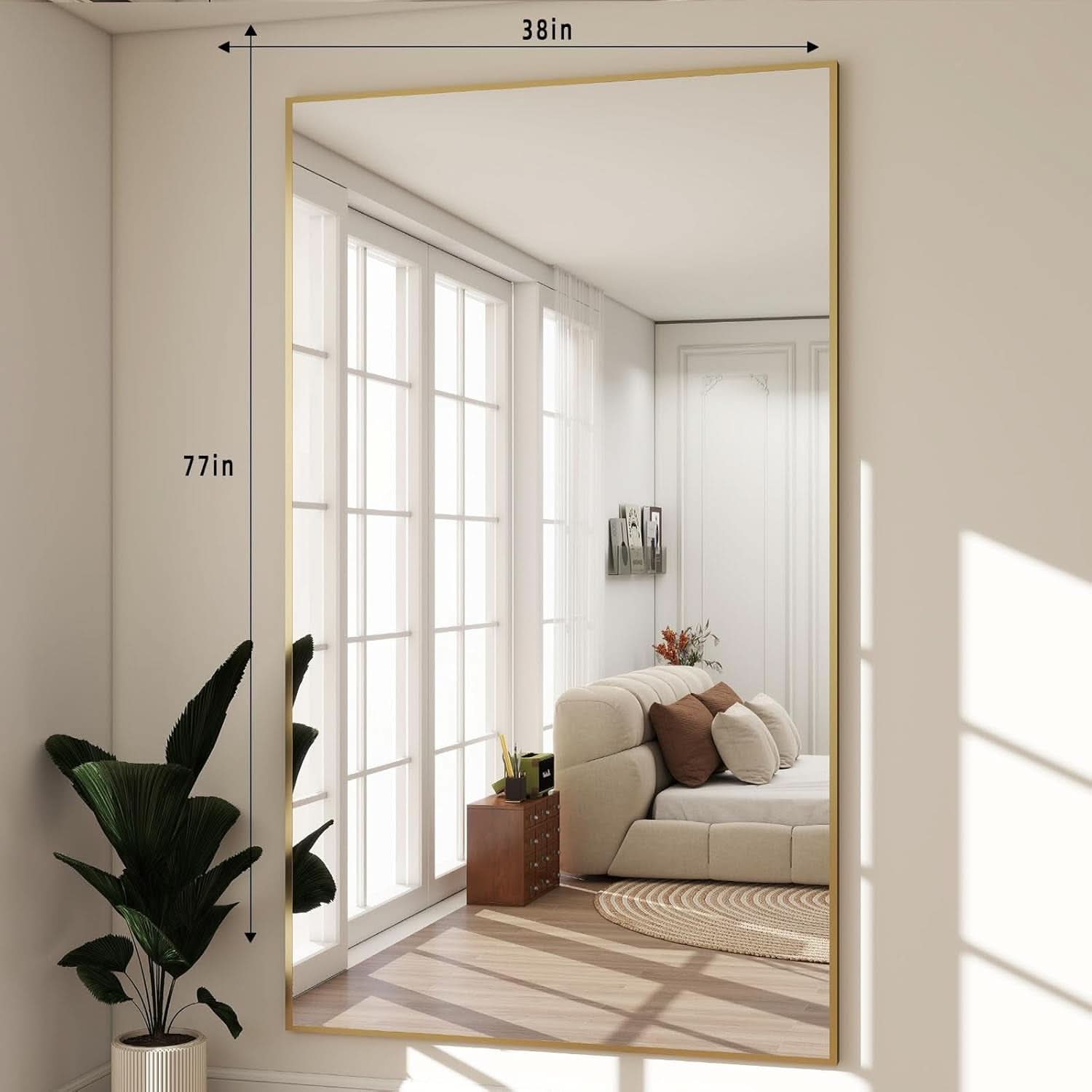 77x38 Inches Full Length Floor Mirror Gold Enamel Finish-4