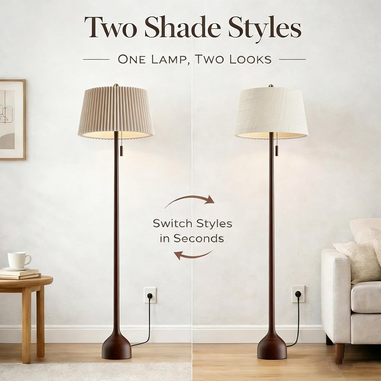 65 Inch Quarter Sawn Walnut Floor Lamp Teardrop Base-3
