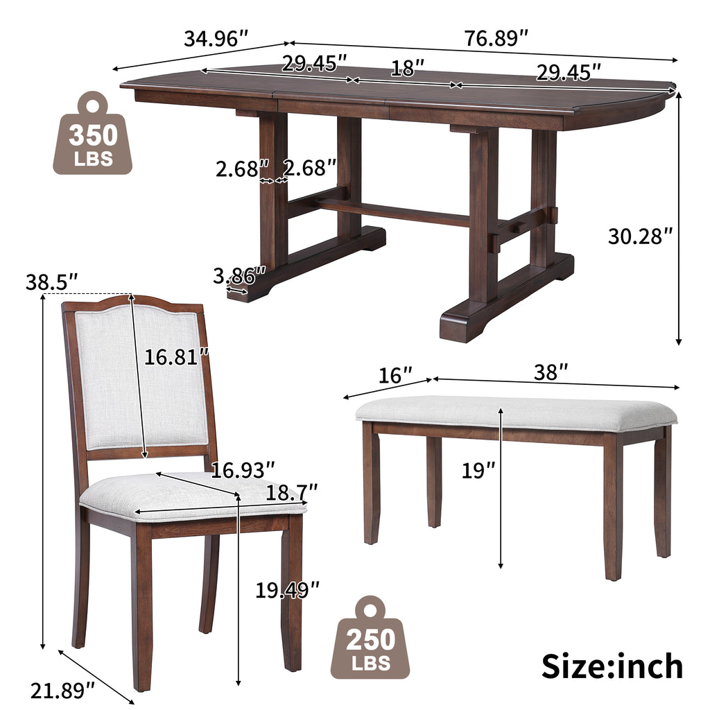 6-Piece Extendable Dining Set with Bench – Cherry