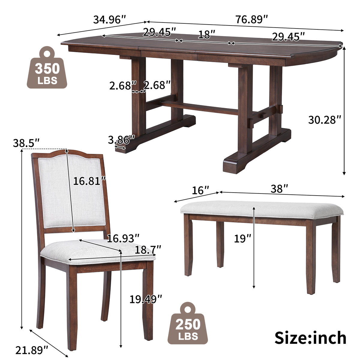 6-Piece Extendable Dining Set with Bench – Cherry